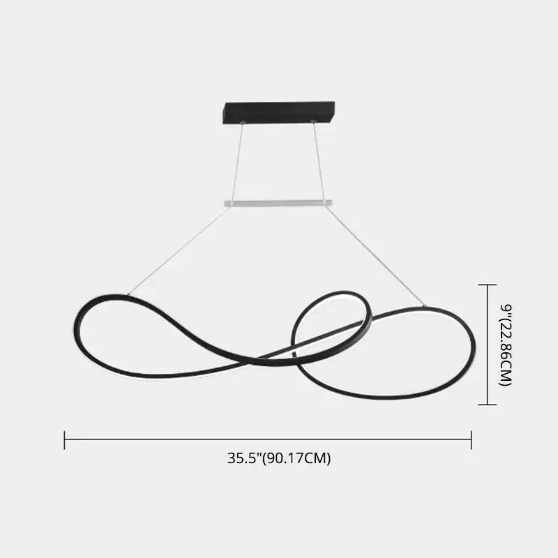 Black infinity-shaped led chandelier with sleek metal dining room design for minimalist led strip island lighting