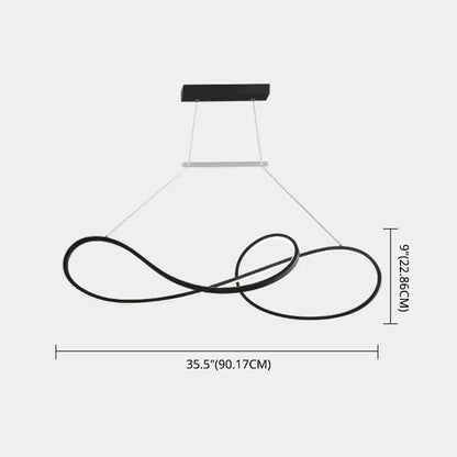 Black modern pendant light with sleek intertwined circular design and minimalist metal hardware for metal dining room