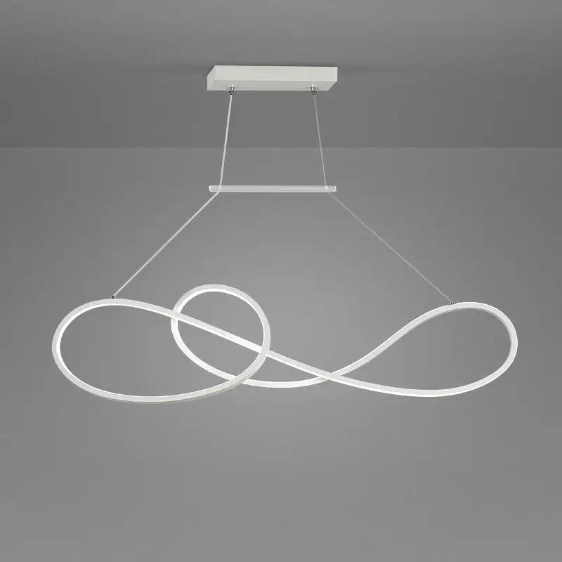 Modern white led chandelier with gold infinity loop design for minimalist metal dining room and led strip island use