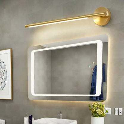 A modern rectangular wall light with a sleek white frame and acrylic diffuser mounted above a sink with led lighting