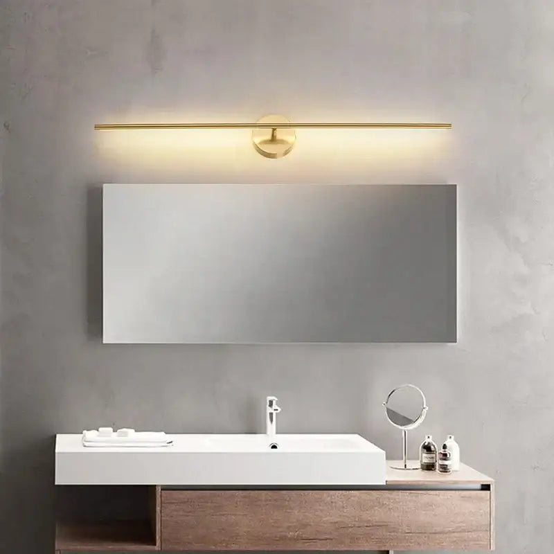 Minimalist gold-toned linear led wall sconce lamps with sleek minimalist design for bathroom lighting fixture