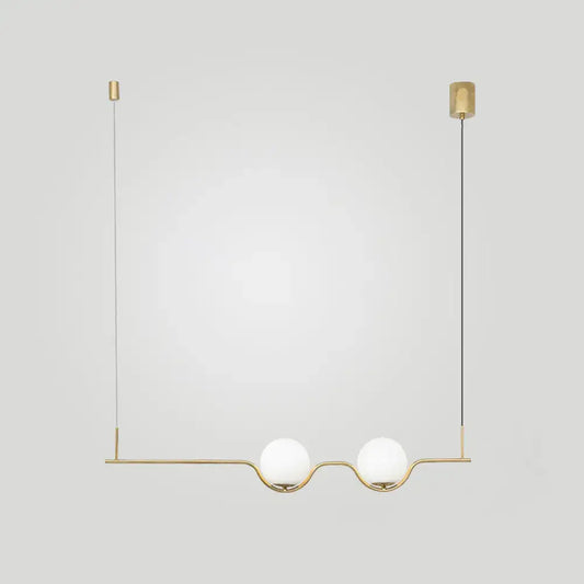 Minimalist gold metal island pendant ceiling light with two white glass bulbs for dining table lighting