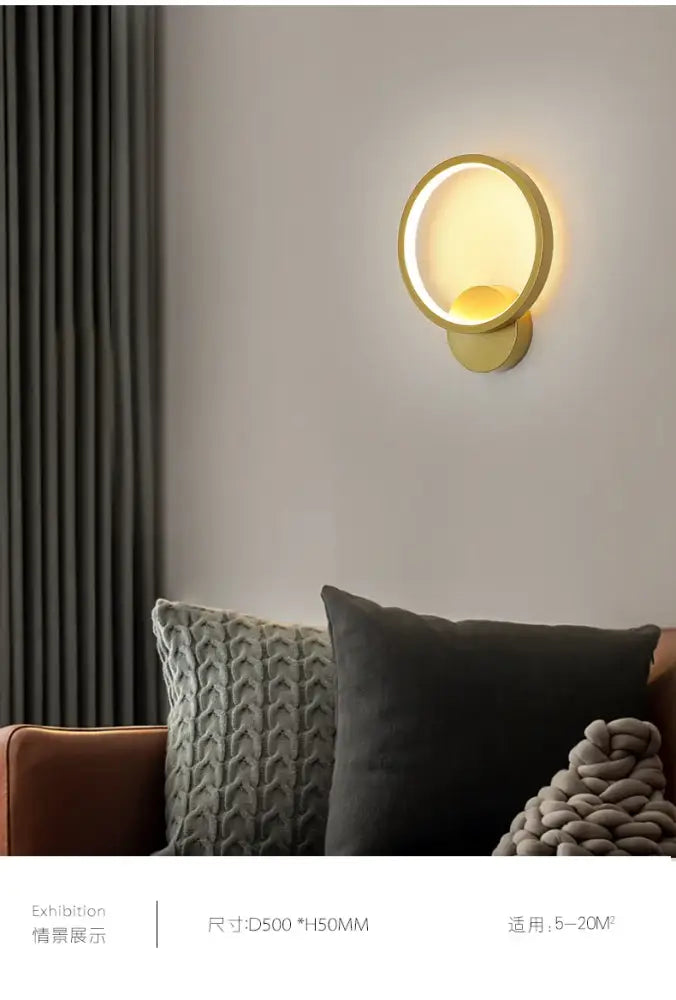 Minimalist gold-toned circular led wall lights with glowing ring for living room decorbites led wall decorbites led wall lights