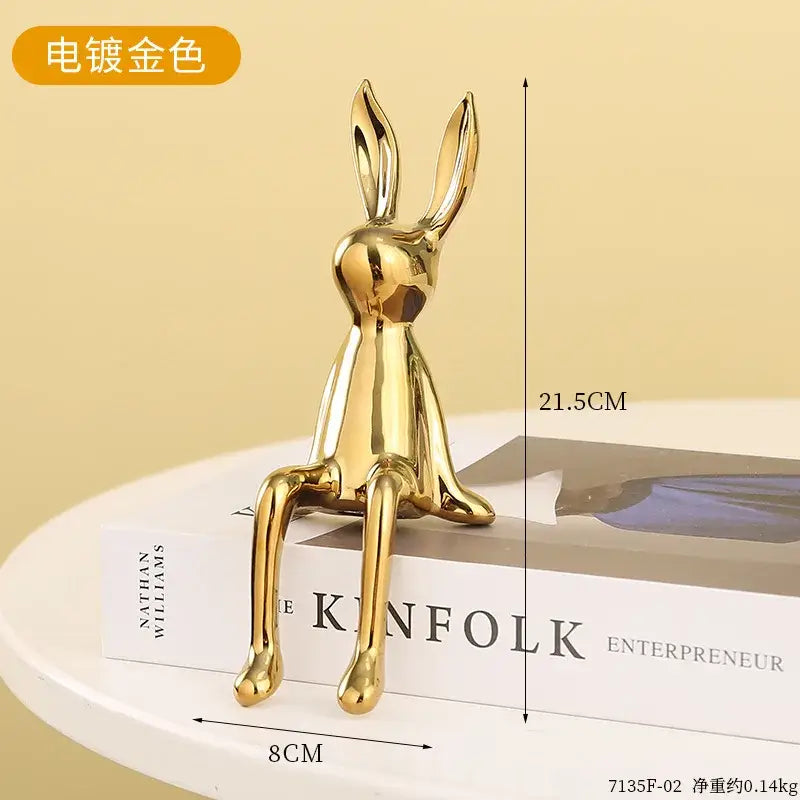 A sleek electroplated gold rabbit ceramic ornament with minimalist design for living room decorbites gold rabbit collection
