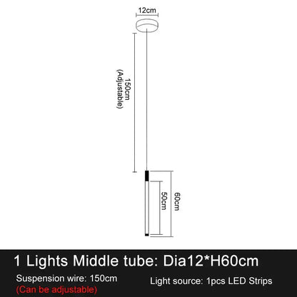 Minimalist gold and white elegant led chandelier with 12cm tube and 150cm adjustable suspension wire for living room