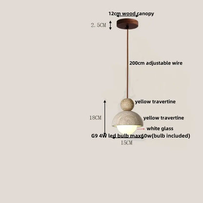 A minimalist gray concrete glass ball pendant light with a 12cm wood canopy and yellow travertine shade decorbites glass ball