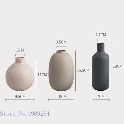 Three minimalist decorbites colorful ceramic vases in beige gray with matte finish for living room decor