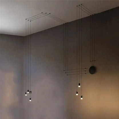 Minimalist led black vintage wall lamp with modern black geometric pendant lights and slender metal frame cords
