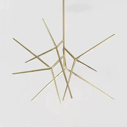 Gold-toned geometric minimalist led pearl black starburst chandelier with slender angular rods for dining room lighting