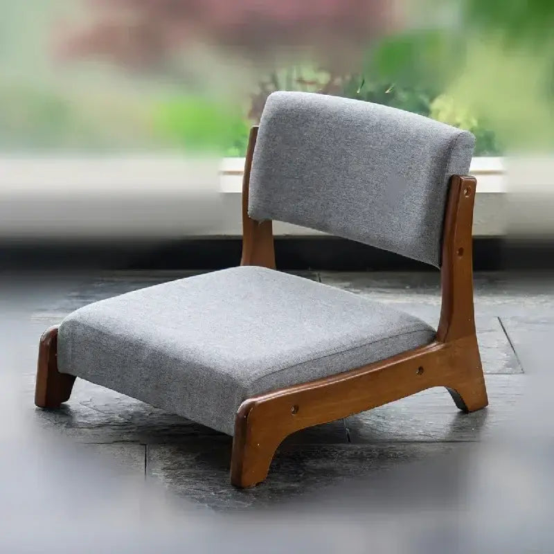 Gray upholstered wooden minimalist legless tatami chair for living room meditation by decorbites