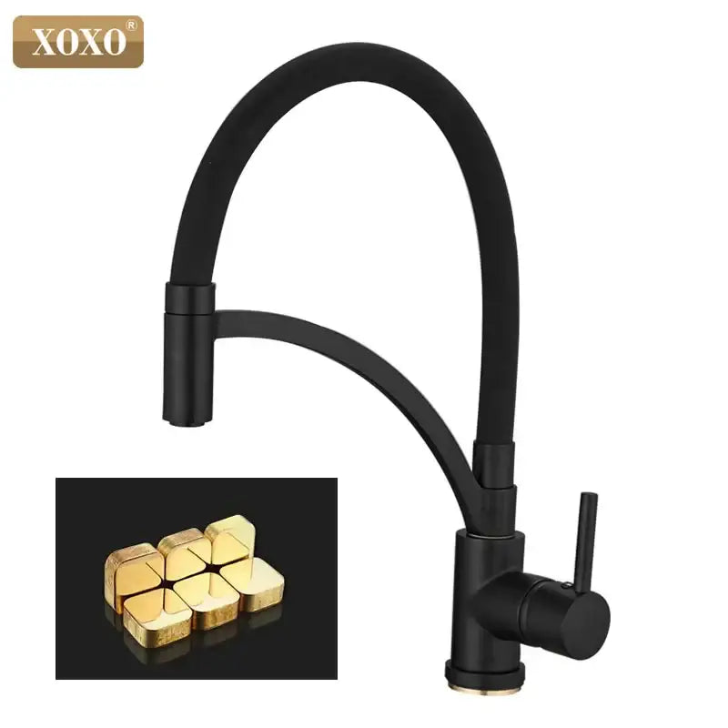 Minimalist matte black chrome kitchen tap with black matte finish curved spout and single lever handle for black chrome kitchen