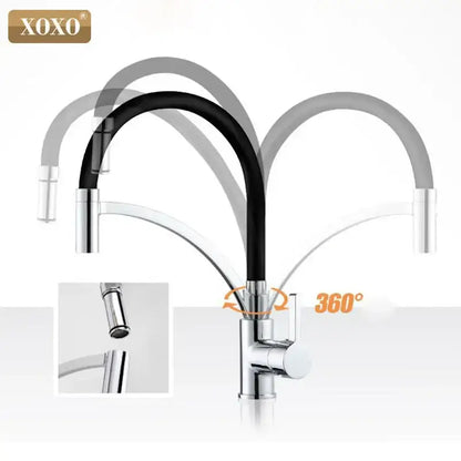 Minimalist matte black chrome kitchen tap with chrome finish xoxo faucet, black flexible hose, and 360-degree swivel design decorbites black chrome