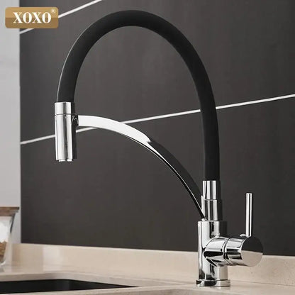 Minimalist matte black chrome kitchen tap pull down mixer with flexible hose and xoxo design for decorbites black chrome kitchen