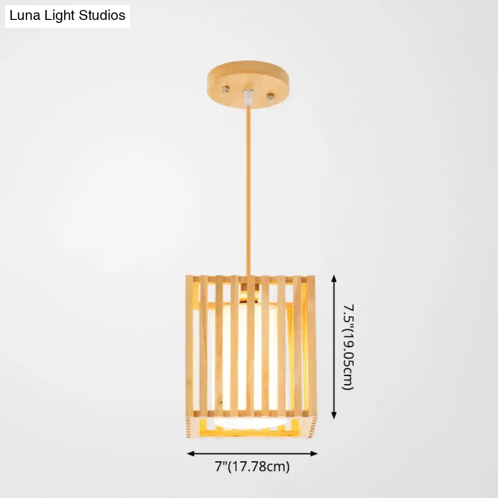 Decorbites asian wood island pendant light with warm natural wood finish and vertical slats circular ceiling mount