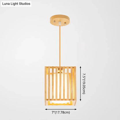 Decorbites asian wood island pendant light with warm natural wood finish and vertical slats circular ceiling mount
