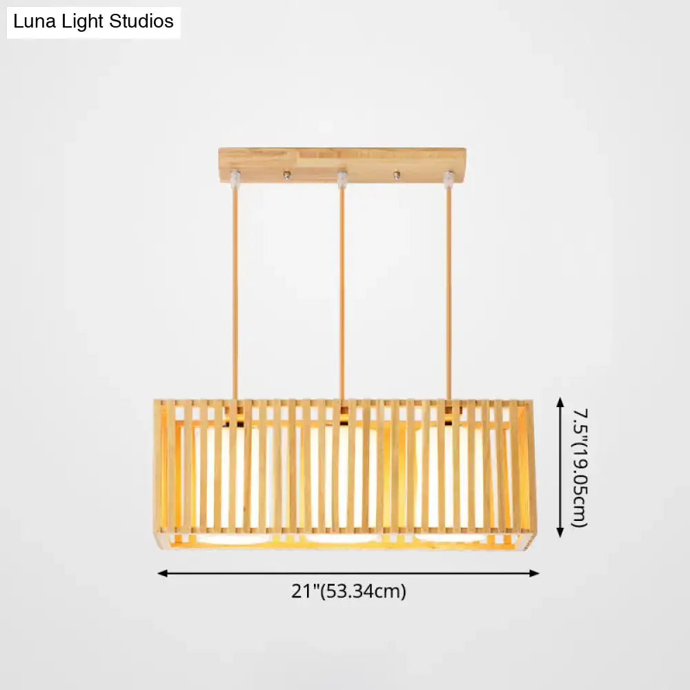 Decorbites asian wood island pendant light natural wood finish rectangular bamboo pendant light with vertical slats