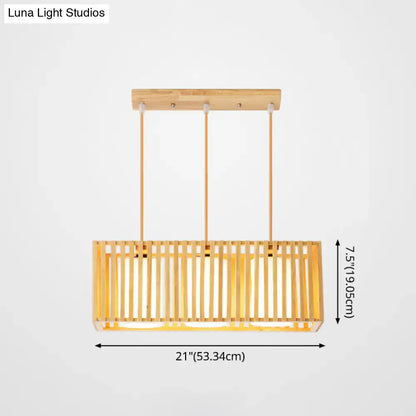 Decorbites asian wood island pendant light natural wood finish rectangular bamboo pendant light with vertical slats
