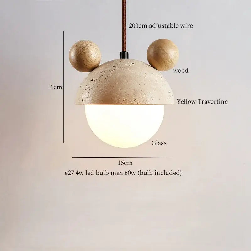 Minimalist off white decorbites creative stone led pendant light with yellow travertine top and wooden ears for dining room decor