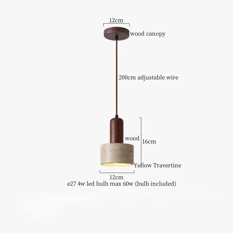 Minimalist off white creative stone led pendant light with dark wood canopy and yellow travertine shade for dining room decorbites creative stone