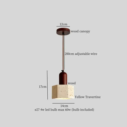 Minimalist off white creative stone led pendant light with warm wood canopy and yellow travertine shade for dining room decorbites creative stone