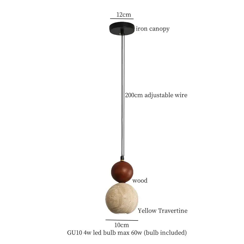 Minimalist off white pendant light with black iron canopy, adjustable wire, and creative stone led decorbites shades