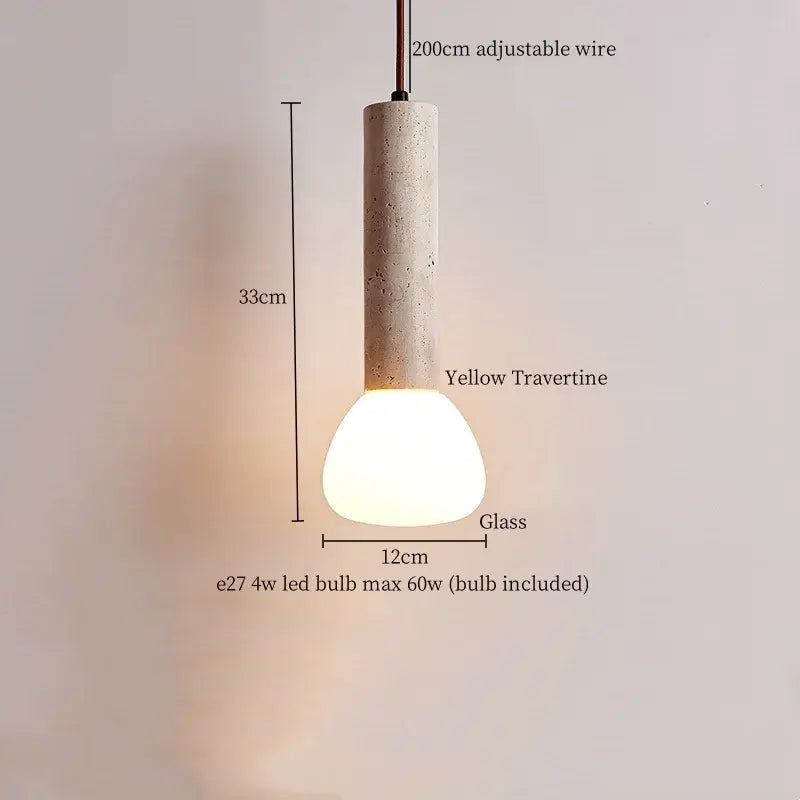 Minimalist off white creative stone led pendant light with a yellow travertine body and frosted glass bulb for dining room decorbites creative stone
