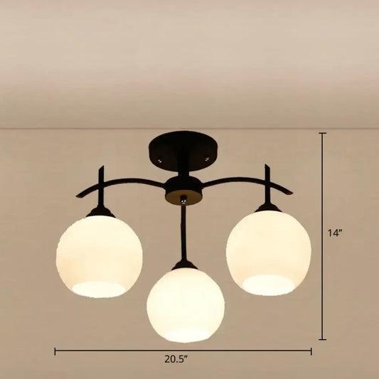 Black metal decorbites minimalist opal glass ceiling light with three frosted globe shades for living room use