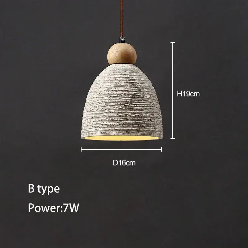 Minimalist gray ceramic pendant chandelier with rustic texture, natural wood finial, and brown cord for bedroom decorbites concrete high pendant