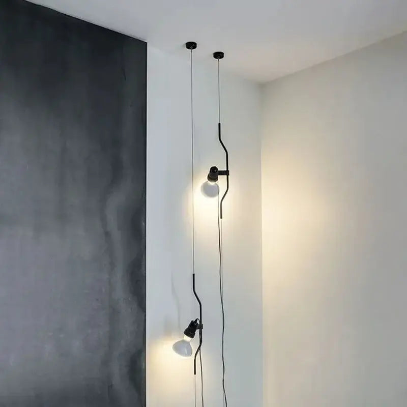 Black articulated pendant lights with spherical bulbs in minimalist red and black decorbites adjustable led chandelier