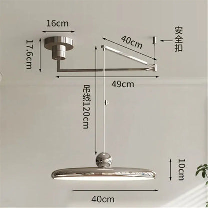 Modern chrome-finished ceiling-mounted clothes drying rack with adjustable arm complements decorbites cream iron pendant light