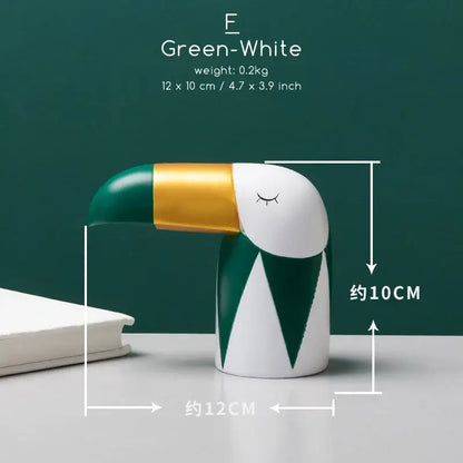 Minimalist turquoise and gold decorbites bird figurine office phone holder with gold beak and geometric patterns