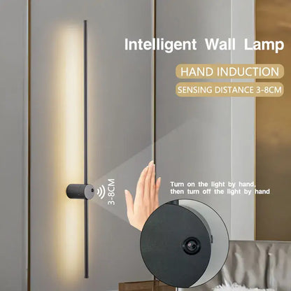 Minimalist black cylindrical led wall lamp with hand induction sensor and 360 rotation for smart bedroom lighting decorbites led wall