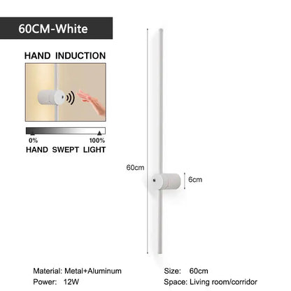Minimalist white 60cm hand induction led wall lamp with metal and aluminum construction for bedroom decorbites led wall use