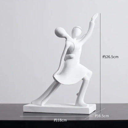 White ceramic minimalist abstract figures sculpture of two dancers for living room decor