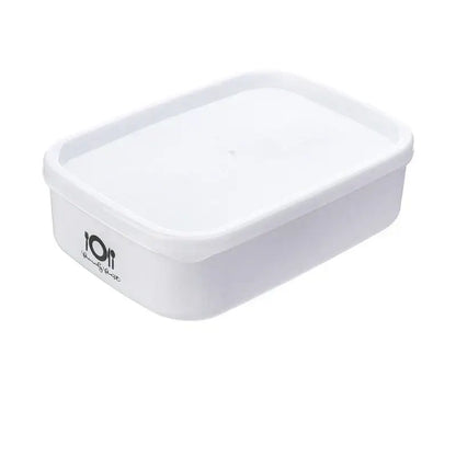 Minimalist white plastic bento box with lid and black decorbites bento box logo for kitchen food storage container