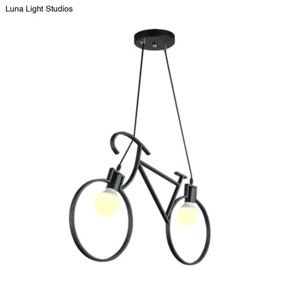 Black metal minimalist city bike pendant light with two glowing bulbs open bulb design 220v-240v 110v-120v suspension