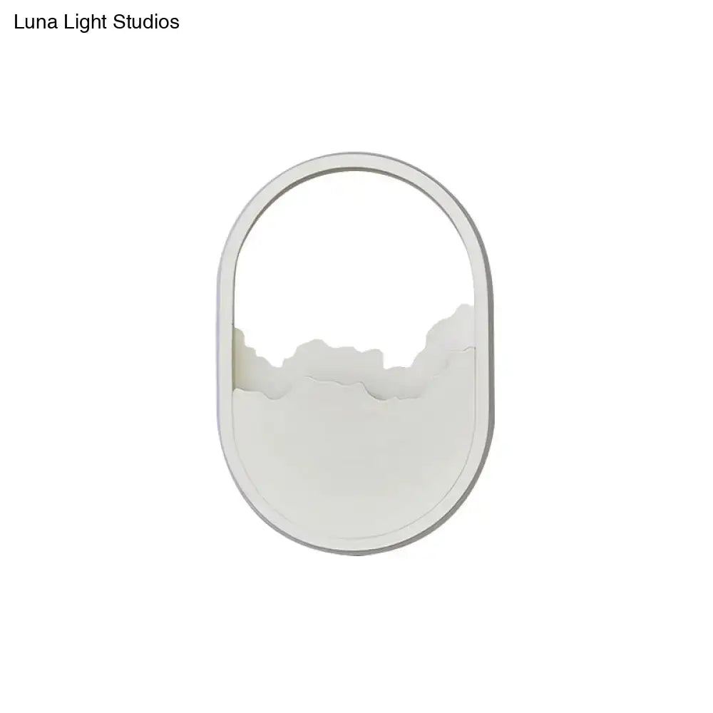 White oval minimalist mirror wall lamp with abstract mountain cutout led wall sconce 220v-240v 110v-120v for bedroom