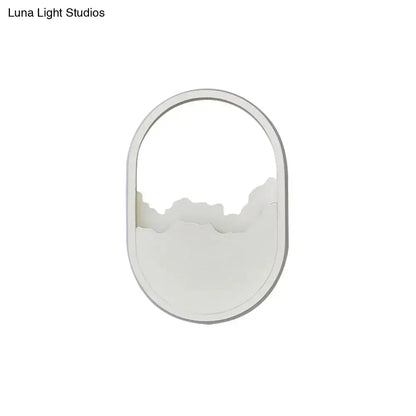 White oval minimalist mirror wall lamp with abstract mountain cutout led wall sconce 220v-240v 110v-120v for bedroom