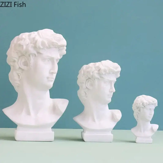 Minimalist white david portrait resin sculpture featuring detailed curly hair classical features for living room decorbites decor