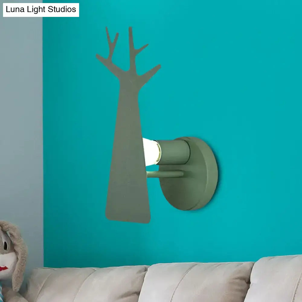 Minimalist white deer tree wall mount light bedroom sconce in green grey with a sleek tree wall mount design