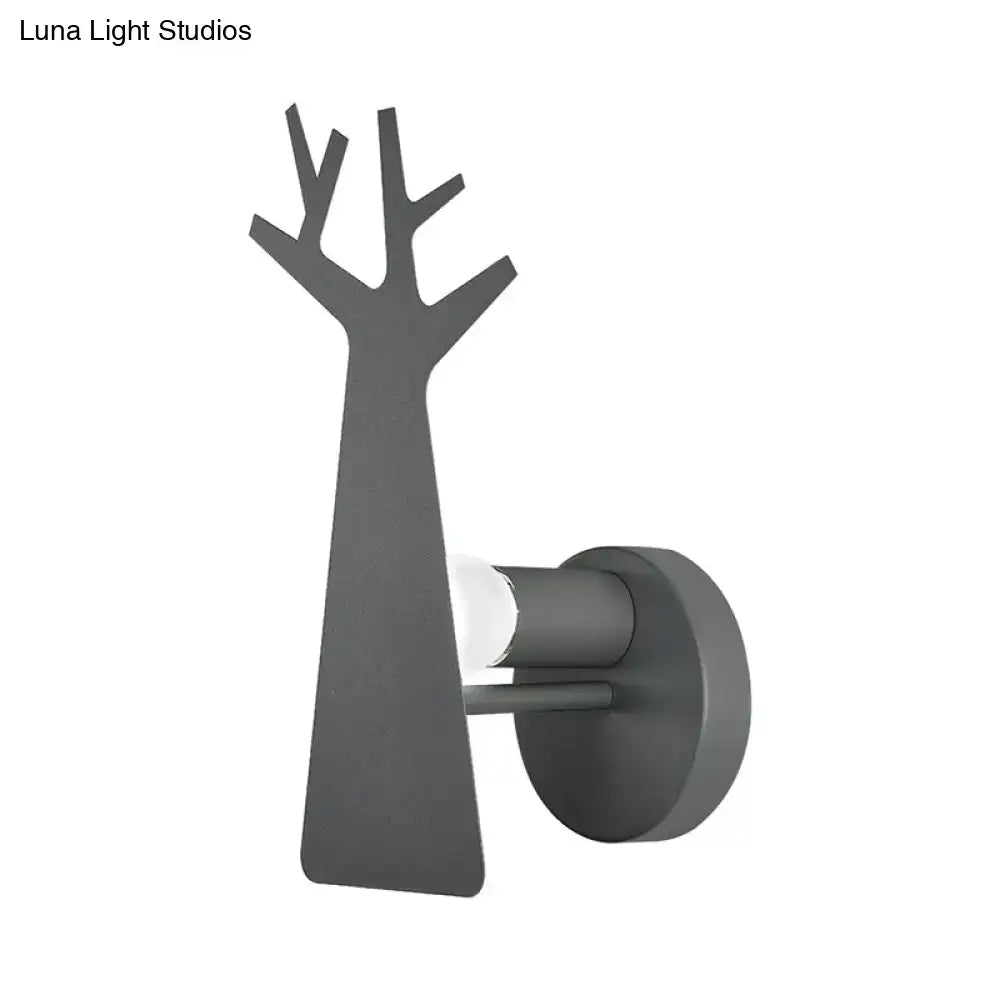Minimalist white deer tree wall mount light in green grey with matte finish and minimalist design for bedroom sconce