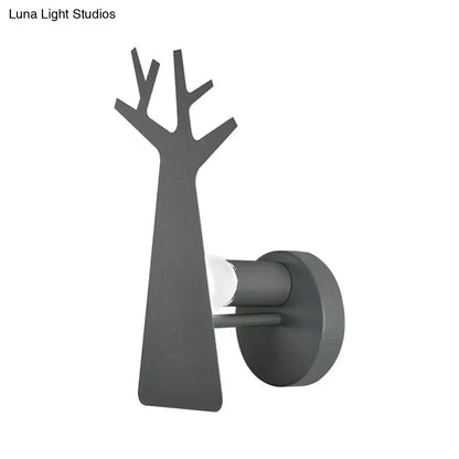 Minimalist white deer tree wall mount light in green grey with matte finish and minimalist design for bedroom sconce