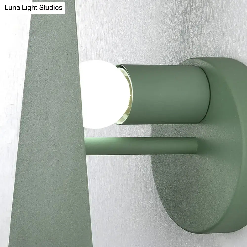 Minimalist white deer tree wall mount bedroom sconce with a modern sage green grey matte cylindrical wall light