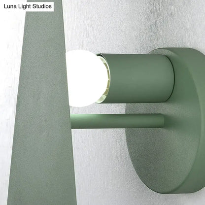 Minimalist white deer tree wall mount bedroom sconce with a modern sage green grey matte cylindrical wall light