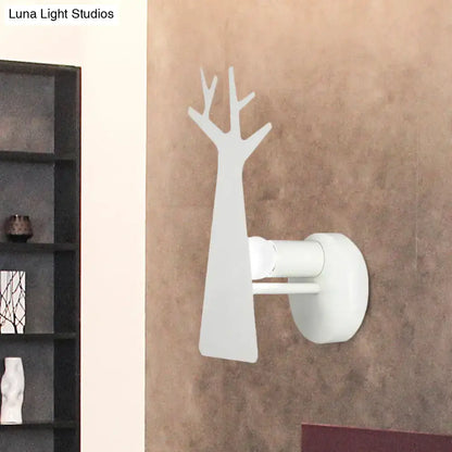 Minimalist white deer tree wall mount light in green grey white with a tree wall mount design for bedroom sconce use