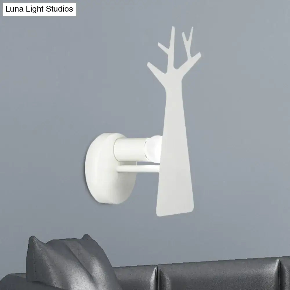 Minimalist white deer tree wall mount light bedroom sconce with green grey white accents and antler-shaped design