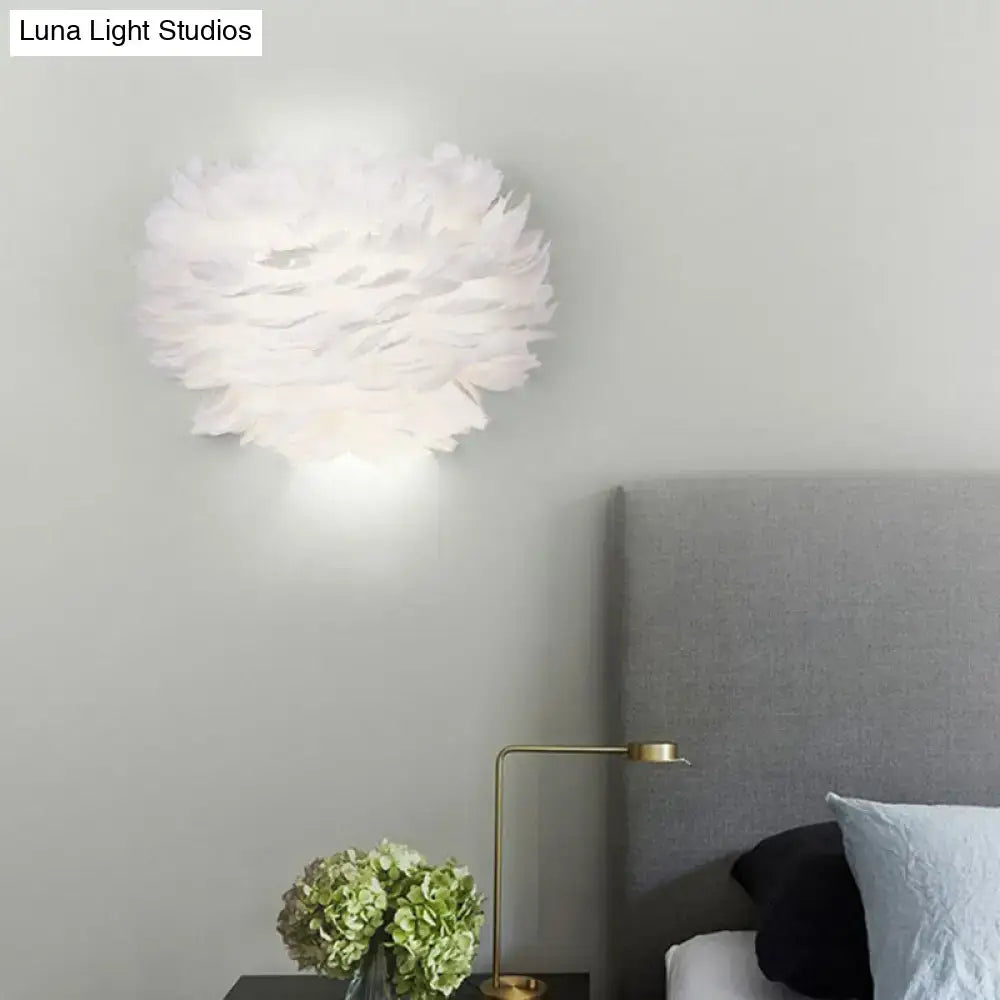 Minimalist white feather floral wall sconce with soft layered design for bedroom cloud light ambiance