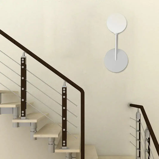 Minimalist white finish frosted glass wall lamp with sleek circular discs and slender stem for 110v-120v use