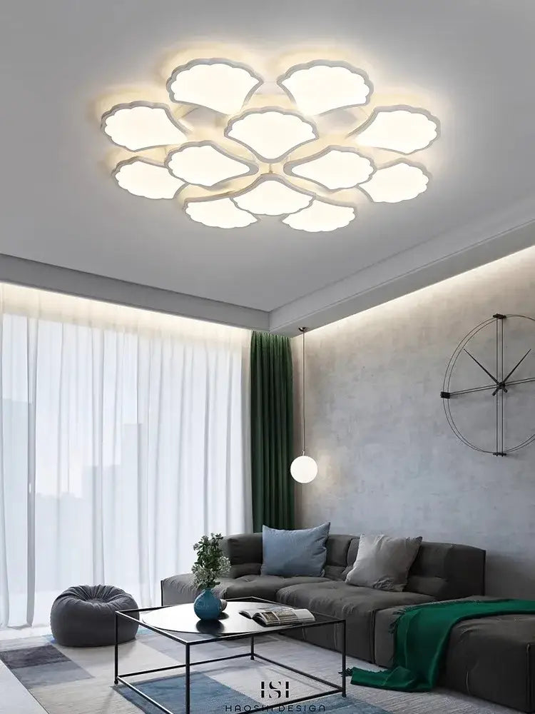 Minimalist white ginkgo biloba ceiling lamp with modern floral layered design for bedroom decor by decorbites ginkgo biloba