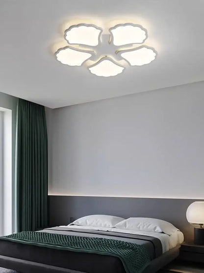 Minimalist white ginkgo biloba ceiling lamp with five-petal flower design for bedroom decorbites ginkgo biloba